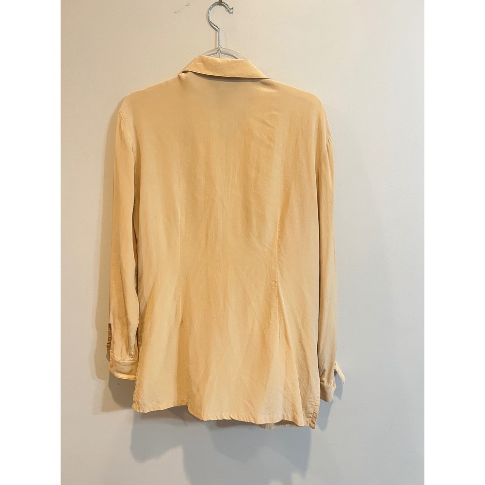 August Silk Womens Medium Tan 100% Silk Long Sleeve Button Down Blouse Shirt - Picture 2 of 7